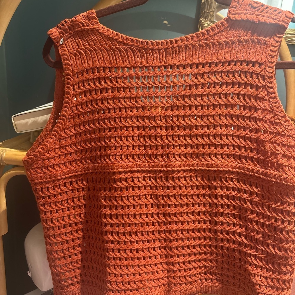 Primark Women’s‎ Burnt Orange Crochet Button Vest (Waistcoat) - Picture 5 of 5